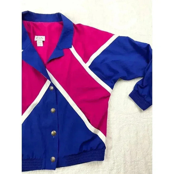VTG Regal Windbreaker Retro Jacket Small Women's Blue Pink 90's Button Up - Picture 4 of 11